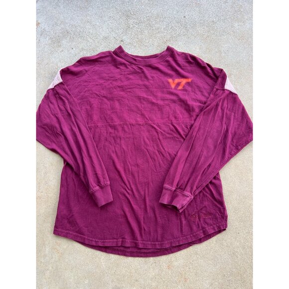 Vintage Virginia Tech VT Hokies Long-Sleeve Spirit Jersey Burgundy Striped Back - Picture 2 of 6